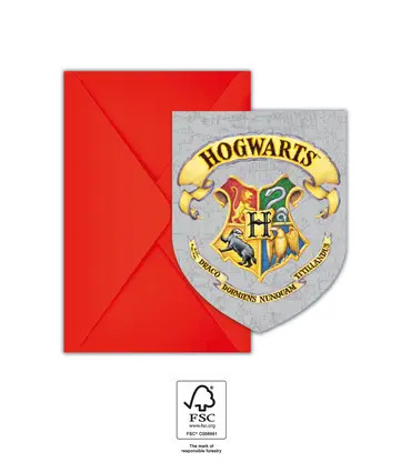 6 invitations d'anniversaire et enveloppe HARRY POTTER HOGWARTS HOUSES