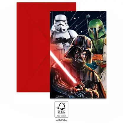 6 invitations d'anniversaire et enveloppe STAR WARS GALAXY