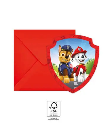 6 invitations d'anniversaire avec enveloppes Pat' Patrouille