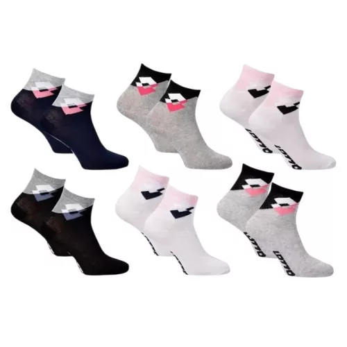 Chaussettes courtes en coton pour femmes Lotto - lot de 3 paires - blanc-noir-gris - 36-41