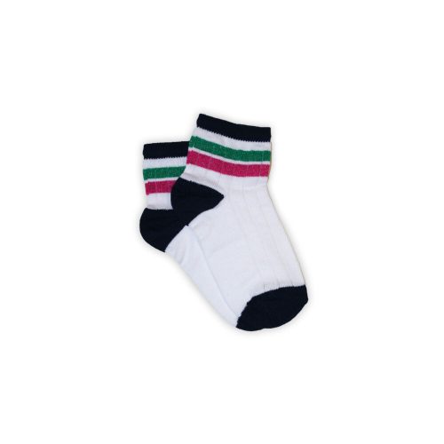 Chaussettes en coton pour fille - côtelées - pailletées - rayures vert-rose - 29-34