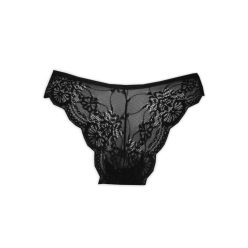 Culotte tanga en dentelle pour femme - noir - XS