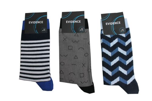 Chaussettes en coton pour homme - lot de 3 paires - bleu - à motifs - Evidence