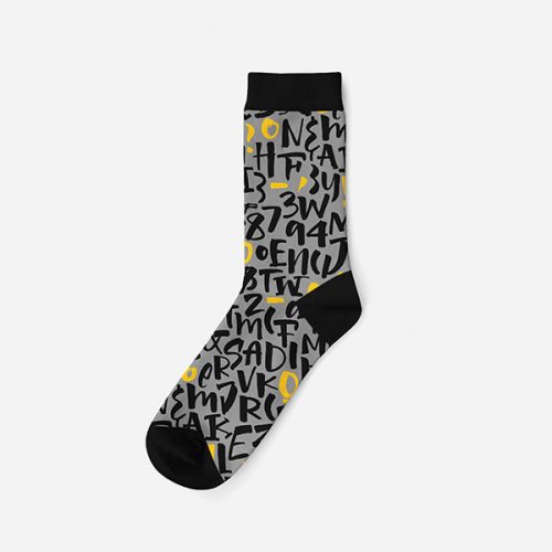 Chaussettes en coton pour homme - motif de lettres gris - Evidence