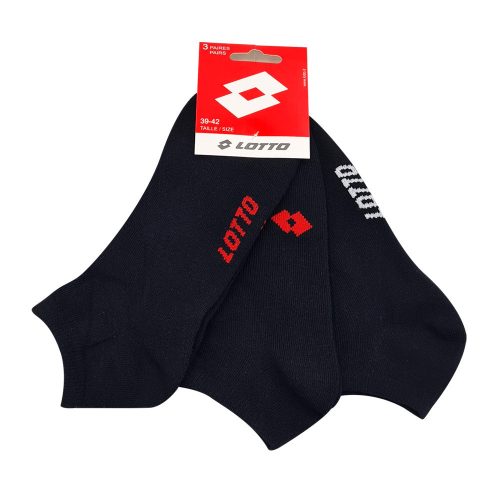 Chaussettes invisibles en coton Lotto - 3 paires/paquet - noir - 43-46