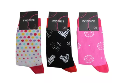 Chaussettes en coton pour femmes - 3 paires - imprimé - rose-noir-blanc - 39-42 - Evidence