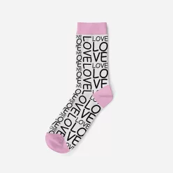   Chaussettes en coton pour femmes - blanc-rose - motif Love - Evidence