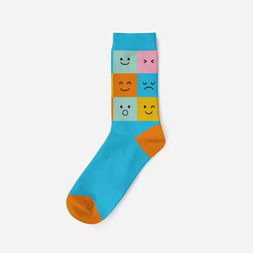 Chaussettes en coton pour femmes - turquoise-orange - à carreaux - Evidence