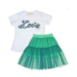   T-shirt en coton imprimé fleurs - ensemble jupe en tulle menthe pour filles - 110