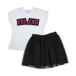   T-shirt en coton à motif de texte - jupe en tulle noire cool pour filles - blanc-noir - 116