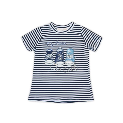 T-shirt en coton avec strass et motif de chaussure - rayé - 122