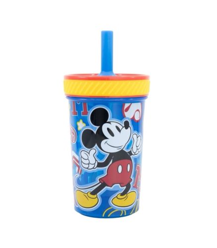 Mickey Egér felboríthatatlan csúszásgátlós műanyag pohár szívószállal - 370ML