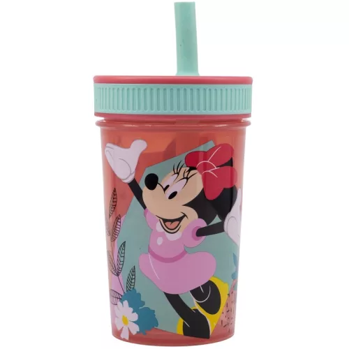 Gobelet en plastique à paille en silicone anti-fuite Disney Minnie Mouse - 420 ml
