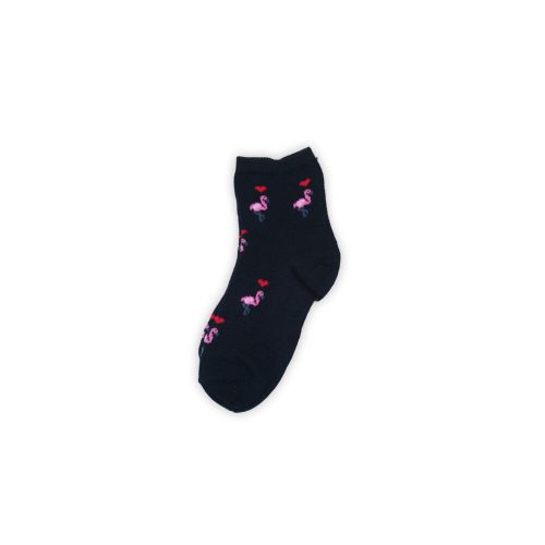 Chaussettes en coton tricotées fines pour petite fille - Flamant rose - bleu foncé - 31-34