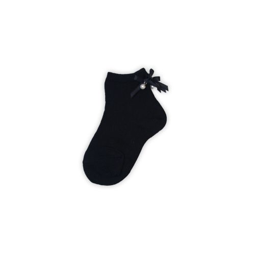 Chaussettes en coton pour petite fille - nœud et perles - noir - 22-26