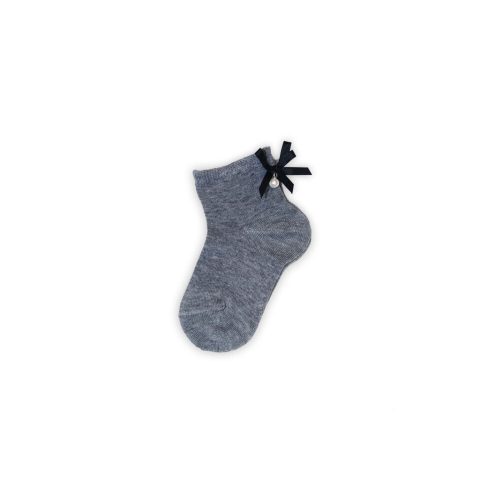 Chaussettes en coton pour petite fille - nœud et perles - gris - 22-26