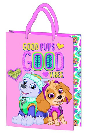 Sac cadeau 23x18x8,5 cm, surface en plastique laminé - Pat' Patrouille Rose