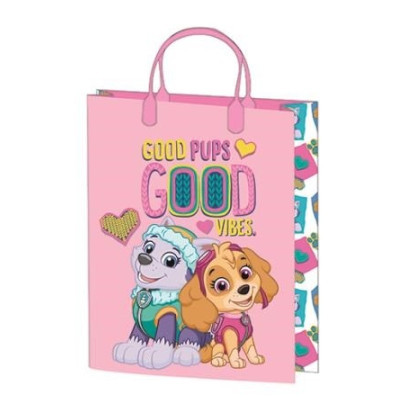 Sac cadeau 32x27x10 cm, surface en plastique laminé - Pat' Patrouille Bleu