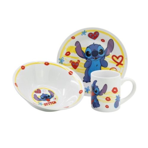 Stitch 3 részes kerámia étkészlet (lapostányér, mélytányér, bögre)