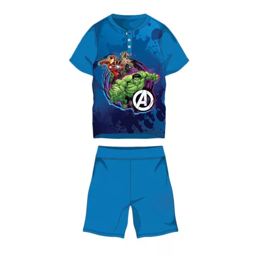 Pyjama d'été à manches courtes en coton pour enfants - Avengers - bleu moyen - 104