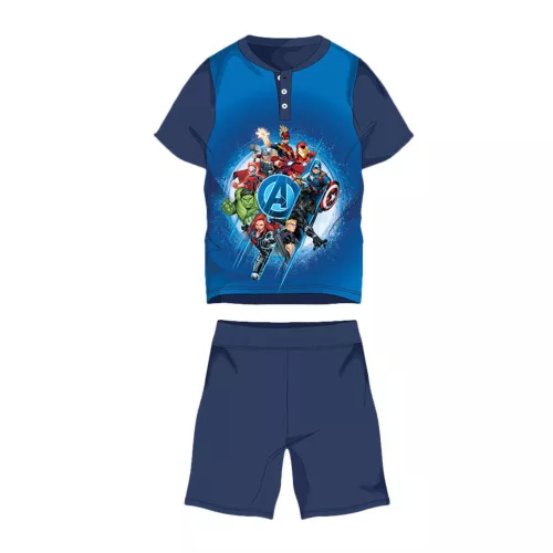 Pyjama d'été à manches courtes en coton pour enfants - Avengers - motif Avengers - bleu foncé - 104