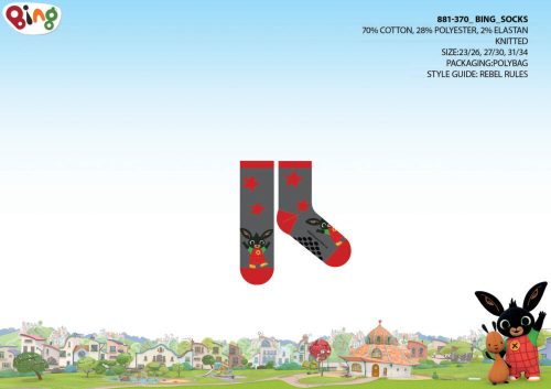 Chaussettes de cheville en coton avec antidérapant Bing Bunny pour enfants - gris-rouge - 27-30
