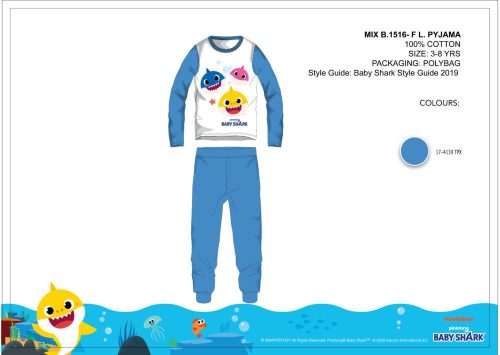 Pyjama jersey enfant Baby Shark - pyjama en coton - bleu moyen