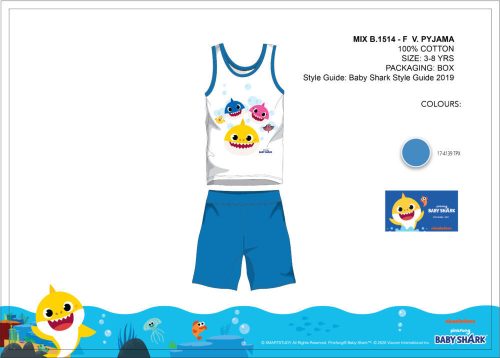 Pyjama d'été sans manches pour enfant Baby Shark - pyjama en coton - bleu clair