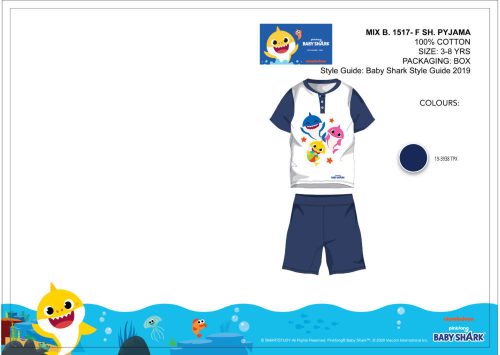 Pyjama d'été à manches courtes pour enfant Baby Shark - pyjama en coton - bleu foncé