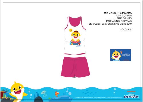 Pyjama d'été sans manches pour enfant Baby Shark - pyjama en coton - rose