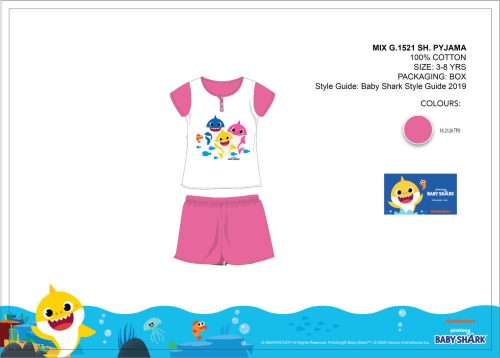 Pyjama d'été à manches courtes pour enfant Baby Shark - pyjama en coton - rose