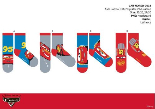 Disney Cars chaussettes en coton normales pour enfants - 4 paires/paquet - 23-26