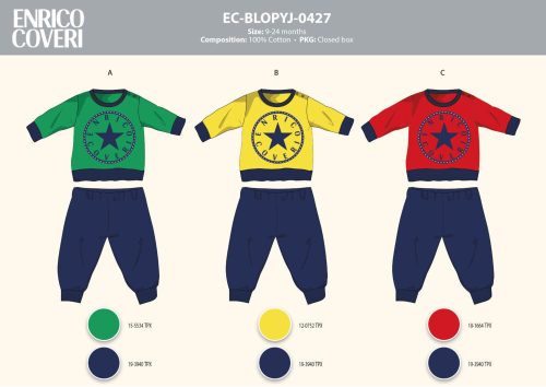 Pyjama bébé long et fin Enrico Coveri - pyjama 100% coton - jaune-bleu foncé - 80