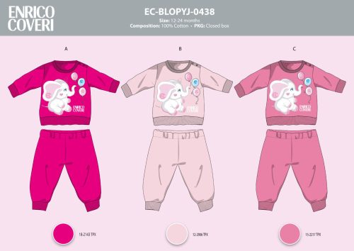 Pyjama bébé long et fin Enrico Coveri - pyjama 100% coton - Motif éléphant - rose - 86
