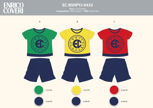 Enrico Coveri pyjama d'été pour bébé à manches courtes - pyjama en coton à 100% - vert-bleu foncé - 74