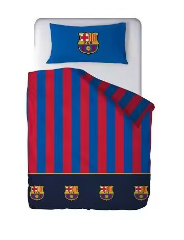 Ensemble de literie FC BARCELONA 100% coton, couette 210x270 + drap housse élastique 135x200+28 + taie d'oreiller 45x155