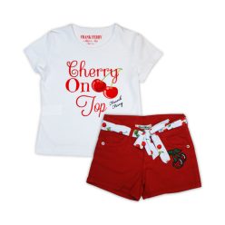   Ensemble t-shirt-short en coton à motif de cerises pour filles - blanc-rouge - 110