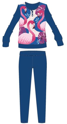 Pyjama en coton d'hiver pour enfants flamant rose - pyjama interlock - motif de feuilles - bleu foncé - 116