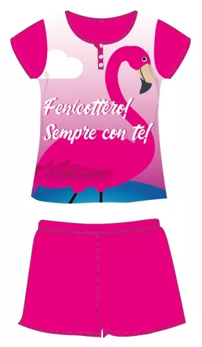 Flamingo summer short sleeve children's pajamas - cotton jersey pajamas - pink - 116