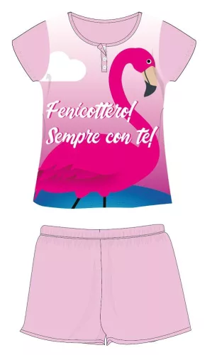 Flamingo summer short sleeve children's pajamas - cotton jersey pajamas - light pink - 110