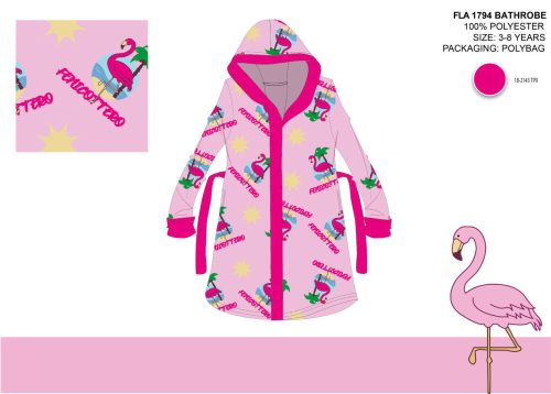 Peignoir en microfibre à capuche flamant pour enfants