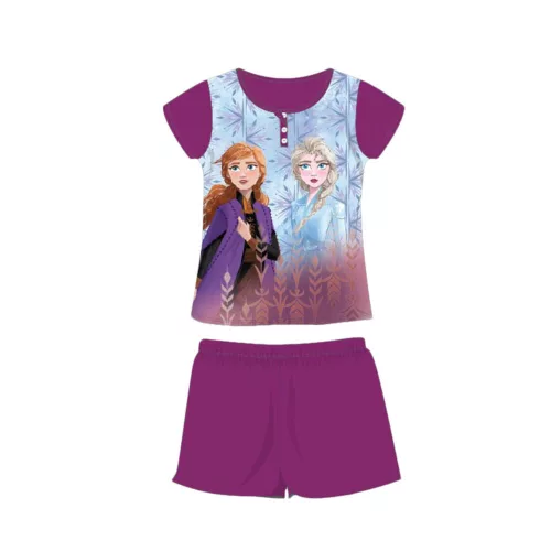 Pyjama d'été en coton à manches courtes pour enfants - Disney La Reine des Neiges - Anna et Elsa - violet foncé - 128