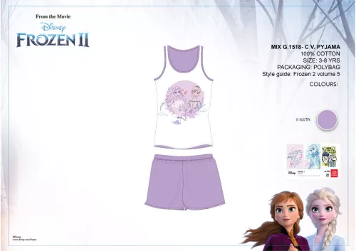 Pyjama en coton à manches courtes pour enfants Disney La Reine des Neiges - violet clair