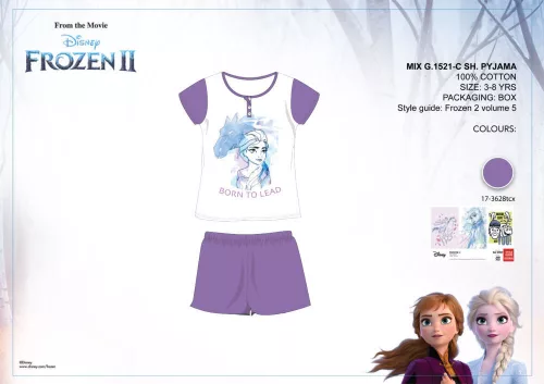 Pyjama en coton à manches courtes pour enfants Disney La Reine des Neiges - violet