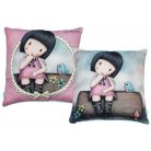 Coussin Gorjuss, coussin décoratif - 40x40 cm - bleu clair-rose