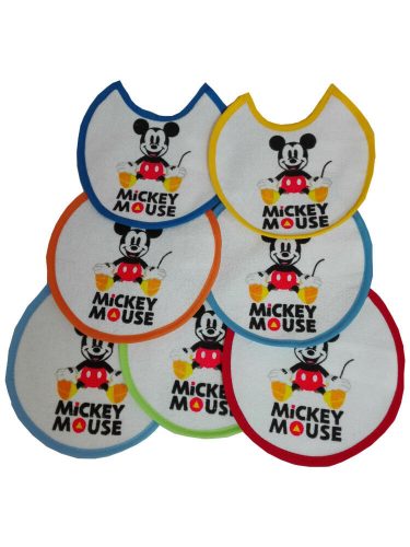 Bavoir Mickey Mouse pour bébé 7 pièces/paquet - bavoir en coton - 16x16 - bleu clair-bleu moyen-bleu foncé-jaune-orange-rouge-vert