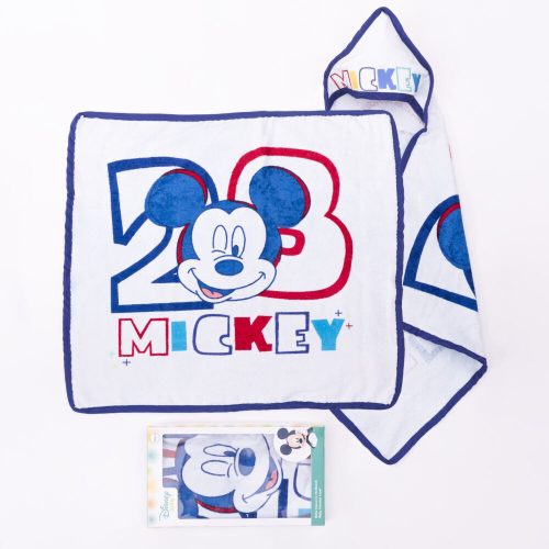 Serviette de bain à capuche bébé Mickey Mouse - serviette de bain en coton - blanc-bleu foncé