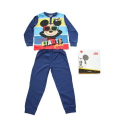   Pyjama long en coton fin pour enfants - Mickey Mouse - Avec inscription "Summer starts" - Jersey - bleu foncé - 116
