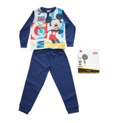   Pyjama long en coton fin pour enfants - Mickey Mouse - Avec inscription "Starts" - Jersey - bleu foncé - 122