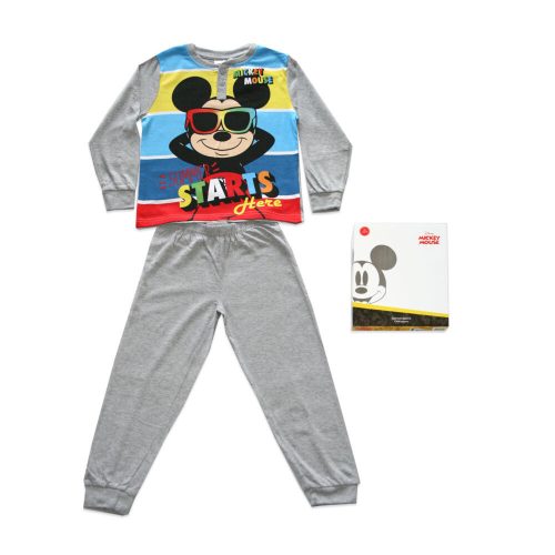 Pyjama long en coton fin pour enfants - Mickey Mouse - Jersey - gris - 122